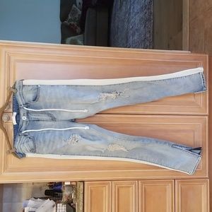 KDNK STRiped jean size 34 waist with rips and inside zipper